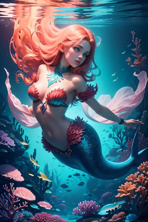 Capture the mesmerizing world beneath the seas surface. Create an enchanting scene with vibrant corals, exotic fish, and perhaps a mermaid or mythical sea creature. Use SeaArt techniques to add a dreamy, otherworldly quality to the image.