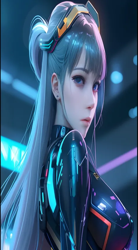 a close up of a woman with long hair wearing a futuristic outfit, perfect android girl, digital cyberpunk anime art, cyberpunk anime girl, anime cyberpunk art, female cyberpunk anime girl, digital cyberpunk - anime art, dreamy cyberpunk girl, cyberpunk ani...