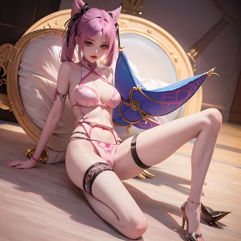 [Jinx League of Legends], Jinx Lol, masterpiece, (best quality: 1.2), (high resolution), (top quality), (8k, 4k, intricate), (full-body), short pink