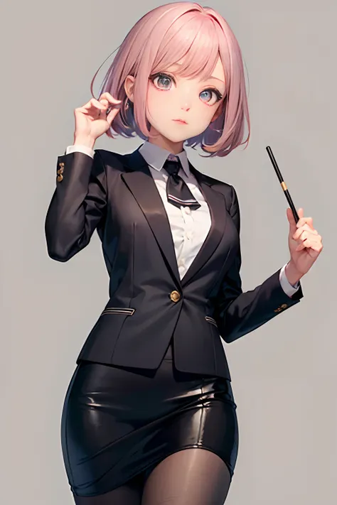 Glossy outfit, formal suit, pencil skirts, high-heels, Blouse, pantyhose, ((In Kyoto Animation Style)), super precision, ​masterpiece, very extremely beautiful, Princess Face,, super precision, ​masterpiece, very extremely beautiful, femele, Only one perso...