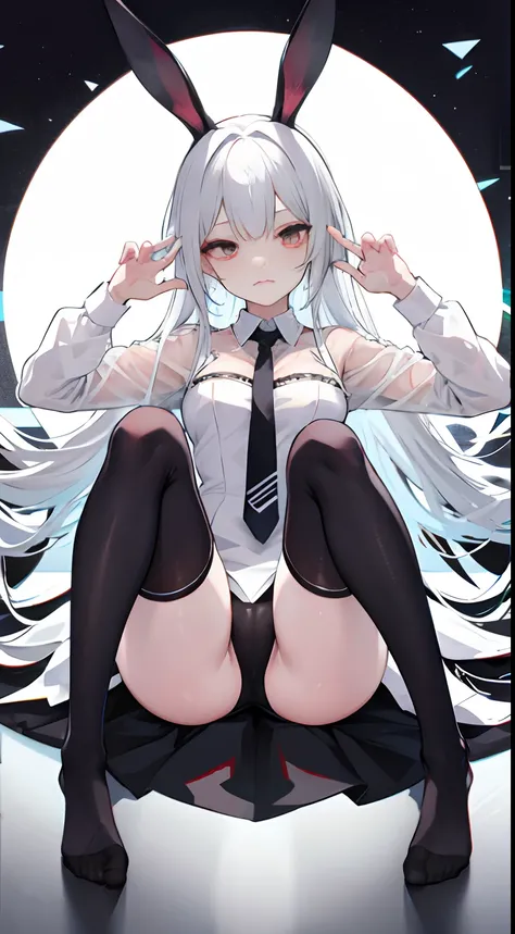 opening legs，Bunny ears，No underwear， the feet，is shy，sitted， Feet，Exposed genitals，clear liquid，Bigchest，transparent panty，soaking wet，Hold your thighs from behind with your hands，Emotive expressions，Ambiguous，taunt，Succubus，Unoccluded，There is no lower l...