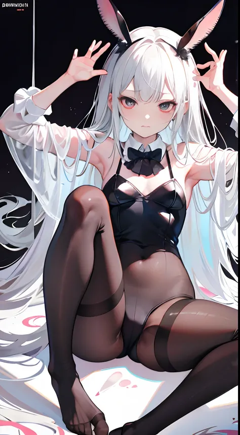 opening legs，Bunny ears，No underwear， the feet，is shy，sitted， Feet，Exposed genitals，clear liquid，Bigchest，transparent panty，soaking wet，Hold your thighs from behind with your hands，Emotive expressions，Ambiguous，taunt，Succubus，Unoccluded，There is no lower l...