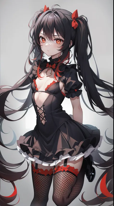 Rory Mercury, Rory Mercury, black  hair, blunt bangs, hime cut, hair ornament, lipstick, hairlong, cute face, makeup, (small chest:1.2),  (red eyes:1.5), BREAK Gothic underwear, the perfect body (little chest:1.3), a big BREAK in full growth, red shoes, BR...