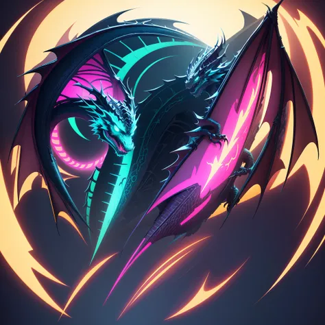 Logo in the style of vector graphics with the image of a neon dragon