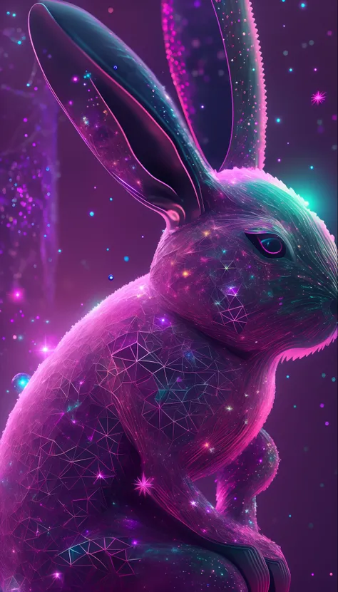 galaxias, spirals, space, Starcloud, stars, Smoke, glitters, intricately details, The shape of a punk rabbit, full bodyesbian ,rendering by octane, Ultra photo realsisim , rendering by octane, 8K, uplit ,DreamlikeArt