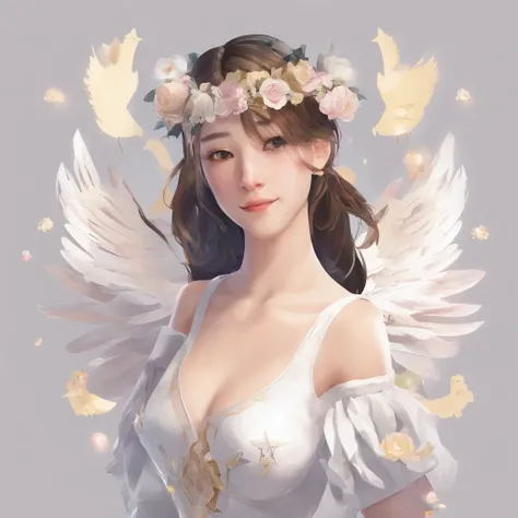 From the neck up are chickens、Angel with a chicken head、((Angel with a chicken head))、Sexy costume、A sexy、Moisturized, Glowing skin、bule､Always with angels、Inner peace、safety、Blissful、brilliance、optic、Fantastical、florals､rainbows、kirakira、ssmile、feather、He...