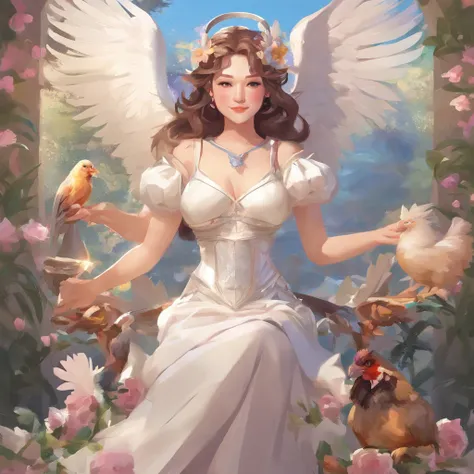 From the neck up are chickens、Angel with a chicken head、((Angel with a chicken head))、Sexy costume、A sexy、Moisturized, Glowing skin、bule､Always with angels、Inner peace、safety、Blissful、brilliance、optic、Fantastical、florals､rainbows、kirakira、ssmile、feather、He...