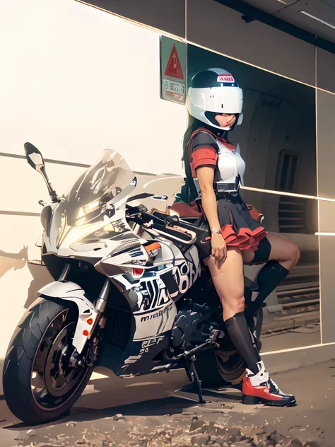 perfect bodies，Cool girl，Bright stockings，cartoonish style，In the tunnel，white helmet，Red locomotive