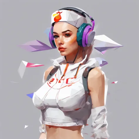 ((Woman with chicken head))、Sexy underwear、Only the head is a chicken human、Perfect centering,  Wear a student team jacket, Wearing sunglasses, Wearing headphones, cheerfulness, Standing position, Abstract beauty, Centered, Looking at the camera, Facing th...