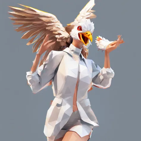 ((Woman with chicken head))、Sexy underwear、Only the head is a chicken human、Perfect centering,  Wear a student team jacket, Wearing sunglasses, Wearing headphones, cheerfulness, Standing position, Abstract beauty, Centered, Looking at the camera, Facing th...