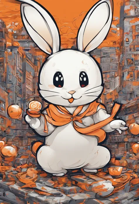 Q version of the rabbit，Cute and cute，Moon cake，laurel，themoon，The light is depicted in detail，orange tint，oc rendered，high qulity，tmasterpiece，Hyper-realistic，Ultra photo realsisim，8K，super-fine，ultra - detailed，Ultra-wide angle of view，dynamic viewing an...