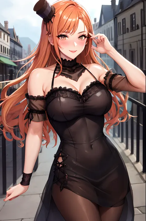 arisugawa natusha, orange hair, upper body, village realisticlying, virginia otis 15-year-old, city of victorian age, europe. ar...