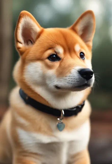 Shiba inu,puppy,cute,adorable,fluffy fur,button nose,(bright round eyes,piercing eyes),dog ears wagging tail,colorful dog collar,best quality,ultra-detailed,realistic,photorealistic:1.37,HDR,UHD,vivid colors,warm color palette,natural lighting.