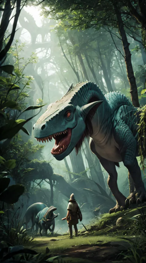 "Create visuals of the ancient and mysterious environment where the dinosaurs were found