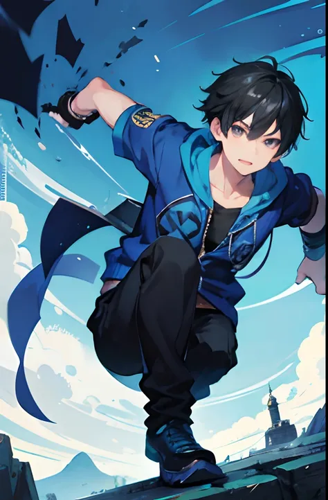 Percy Jackson, 13 year old kid, athletic, full body black clothing, ninja