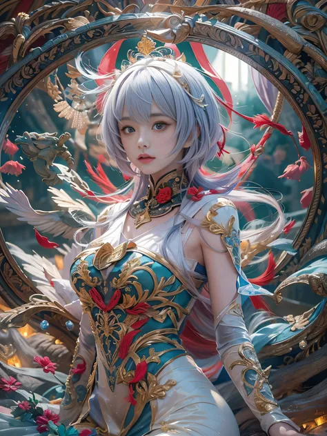 Rei Ayanami、Messy hair of waist length、Happiness、full body Esbian、Beautiful anime waifu style girl、hyper detailed painting、luminism、Art by Kahne Griffith and Wadi Mukasin concept art、4K resolution、fractal isometricdetailbioluminescence、3d rendered、octan re...