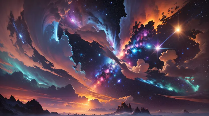 Create stunning 4K wallpapers，Transports viewers to the fascinating celestial universe. Imagine vast deep space, Filled with spinning galaxies, glittering stars, and distant nebulae. The scene should be full of bright colors, From dark blues and purples to...