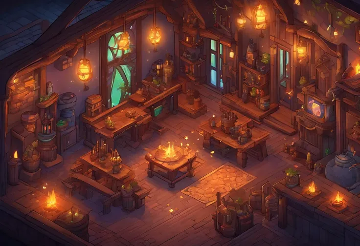 fantasy tavern interior, space tavern, rustic, artifacts on the walls, showcase artifacts, tavern patrons, dark tavern, space outside windows, space theme, ((silvery space flora, space flora)), space background, night time outside, ((fireplace(iridescent f...