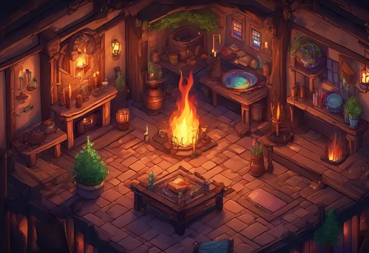 fantasy tavern interior, space tavern, rustic, artifacts on the walls, showcase artifacts, tavern patrons, dark tavern, space outside windows, space theme, ((silvery space flora, space flora)), space background, night time outside, ((fireplace(iridescent f...