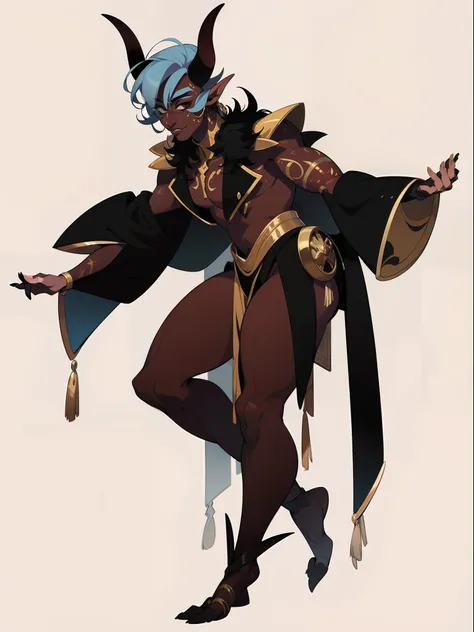 ((1male)) character concept adopt ,handsome , tiefling, horns, make-up., fullbody, desert outfit, naked hands