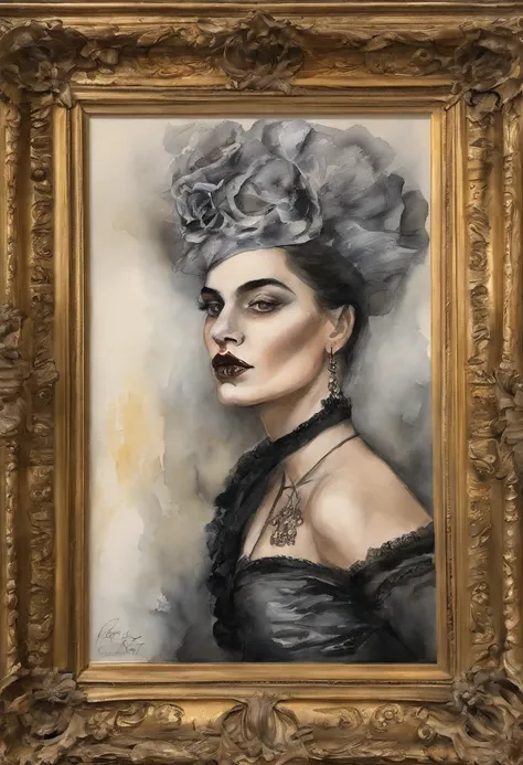 a Late Baroque, rococo regel 2d waterpaint oil painting  fearful intimadating savage traditional fullbody  queen female shaved skinpunk goth, emo goth spikey fashion shoot editorial style, Hypebeast ultra fast fashion  with goth emo accessories inside a go...