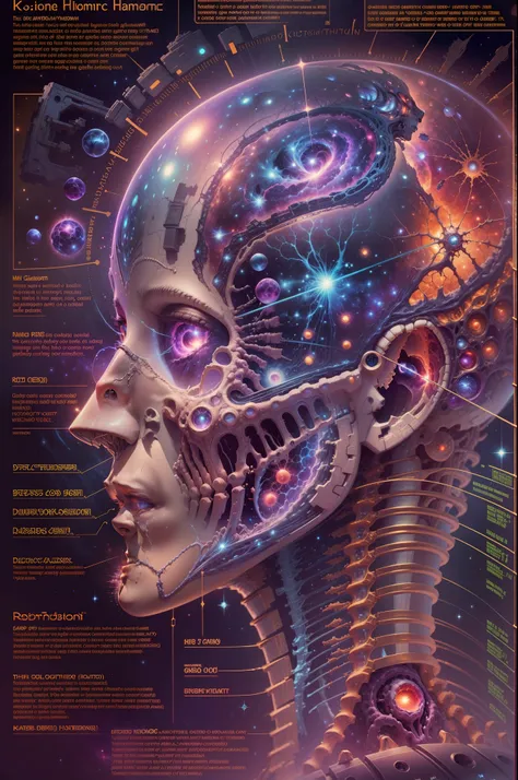 Fantasy00d Technical Diagram, Info graphic, Charts, of A Cosmic Anatomical Human Head, Info Graphic, Scientific, Data Diagram, Nervous System, Galaxy, Vibrant Colors, Midnight Aura, Ultra Detailed, H.R. Giger, Max Ernst, Thomas Kinkade, Robert Gonsalves, d...