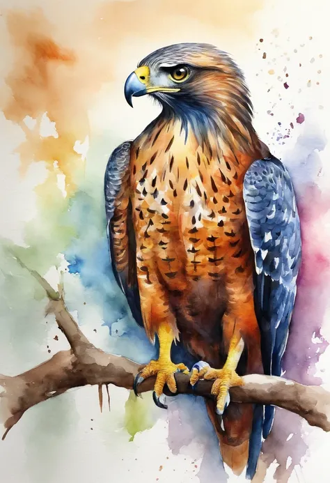 Picture of a hawk, rainbow colours, vibrant, spectacular, no signature or watermark