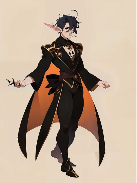 ((1male)) character concept adopt ,handsome ,elf , , fullbody, ((gothic outfit)), naked hands