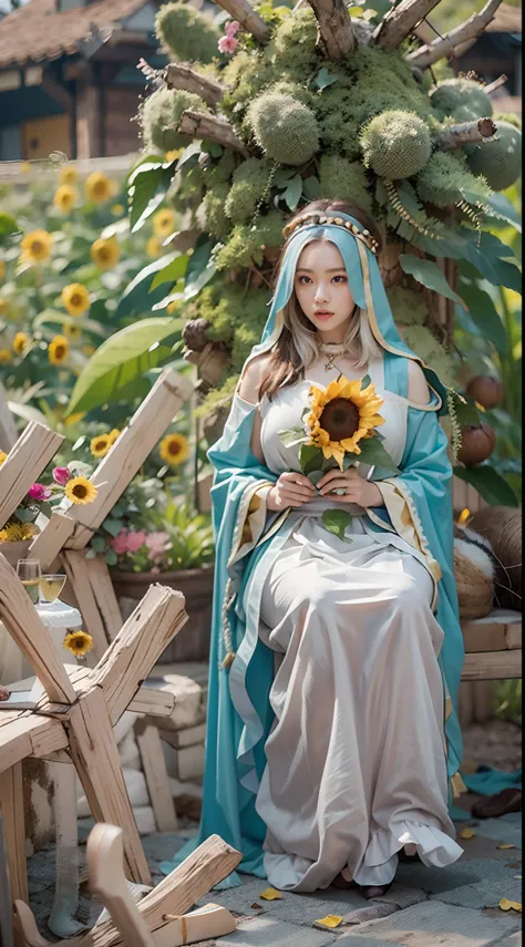 In a very grand scene，The extra-large wide-angle lens captures the appearance of a female centaur。She is a Sunflower Worship nun，Always opposed（A knitted sunflower puppet 9.9）DOA。She is tall，It has the ultimate curvy beauty，The muscles are slender and firm...