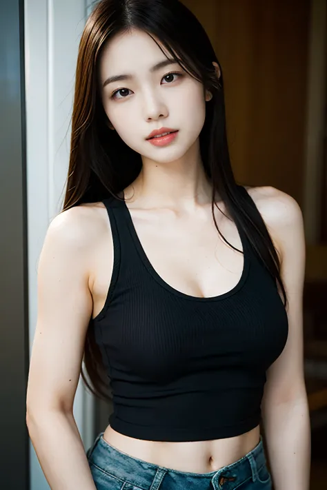 Asian,  tank top, upper body, woman, long hair