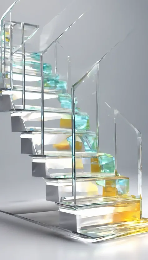 Crystal glass steps on pure white background