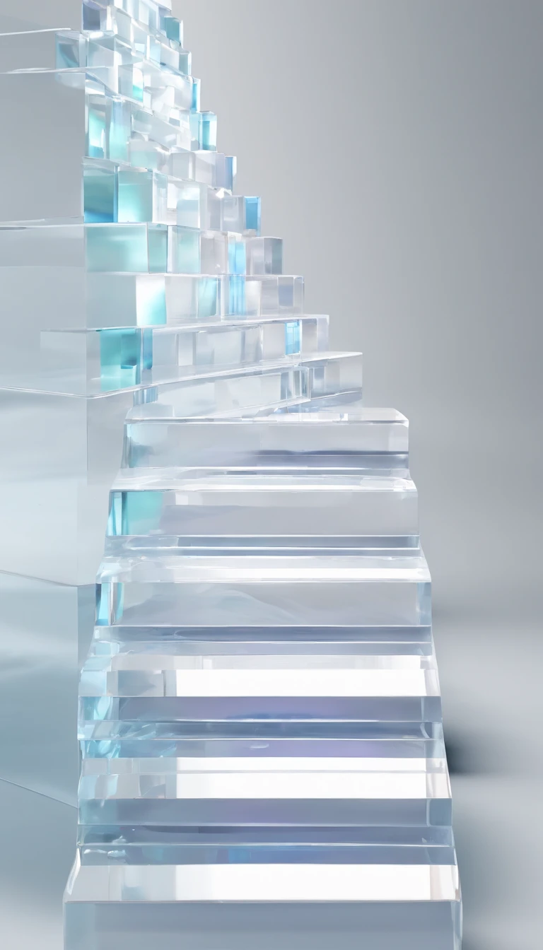 Crystal glass steps on plain white background