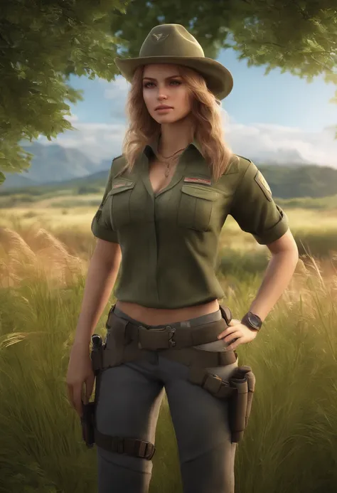 Highly detailed CG Unity 8k wallpaper, of the highest quality, super detailed, ​master piece, Realistic, Photorealistic, extremely detailed cute girl, 25 years old,
(Tactical clothing), (military outfits), grass field  ,blush, Round eyes, medium breasts,  ...