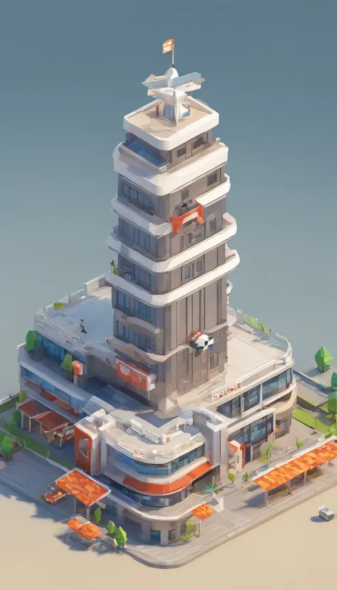 Miniature, Super cute clay airport, Isometric city view, Architectural game design, Cartoon, airport tower, casual game style, .。.3D, blender, close-up cleavage, masterpiece, super detailed, best quality