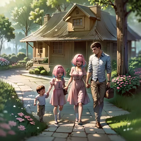 (a happy family in a picnic garden),(riamu as a motherly figure),(riamu and her husband spending quality time),(a couple enjoying the outdoors),(riamus children playing and having fun),(guts as a loving and caring father),(a loving husband and wife),(riamu...