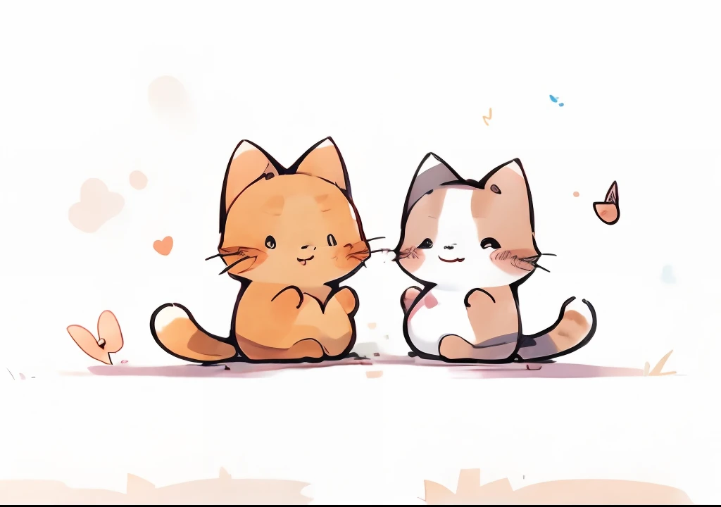 There are two cats sitting side by side, A cute cat, illustration of 2 cats, Kawaii cat, anime visual of a cute cat, Cute cats, anime cat,, the cat is orange, Cute cat, illustration of a cat, cat design, Two cats, whole cat body