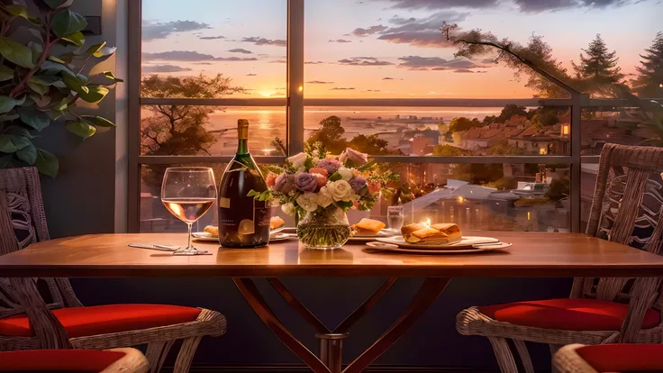 (a)romantic dinner restaurant,(best quality,4k,8k,highres,masterpiece:1.2),ultra-detailed,(realistic,photorealistic,photo-realistic:1.37),candlelit,two elegant diners,warm and cozy atmosphere,soft ambient lighting,gentle live music,exquisite table setting,...