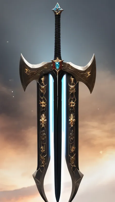 long greatsword, space sword, blade decorated with stars, black colored sword, intricate design, no background, symmetrical