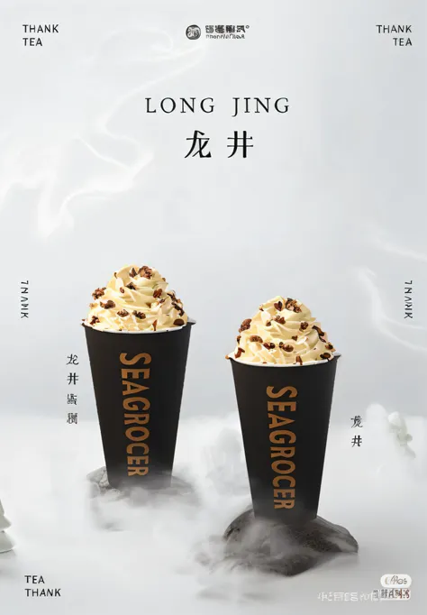 Pale color background，There are two cups of milk tea，Top with cream top,Crushed pecans，Black cup，Black cup，Black cup，Black cup, Black cup，Black cup, Black cup，Black cup, Black cup，Black cup, Black cup，Black cup，Official product image,Perfect light，3D model...