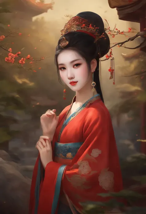 A cute little Taoist girl in ancient China, Charming temperament, Wearing traditional Chinese Taoist clothes,A long flowing dress, Clear face, Beautiful eyes, Around osmanthus, A masterpiece of perfectly proportioned body structure, Super detailed, Epic co...