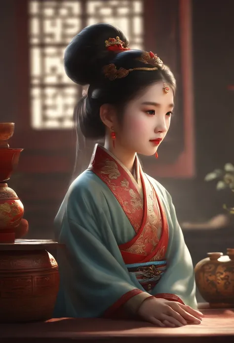 A cute little Taoist girl in ancient China, Charming temperament, Wearing traditional Chinese Taoist clothes,A long flowing dress, Clear face, Beautiful eyes, Around osmanthus, A masterpiece of perfectly proportioned body structure, Super detailed, Epic co...