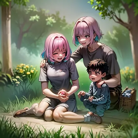 (a happy family in a picnic garden),(riamu as a motherly figure),(riamu and her husband spending quality time),(a couple enjoying the outdoors),(riamus children playing and having fun),(guts as a loving and caring father),(a loving husband and wife),(riamu...