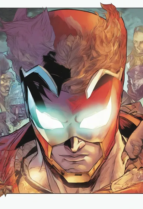 A close-up of the shadowy figures face, revealing the heros mask and determined expression.]