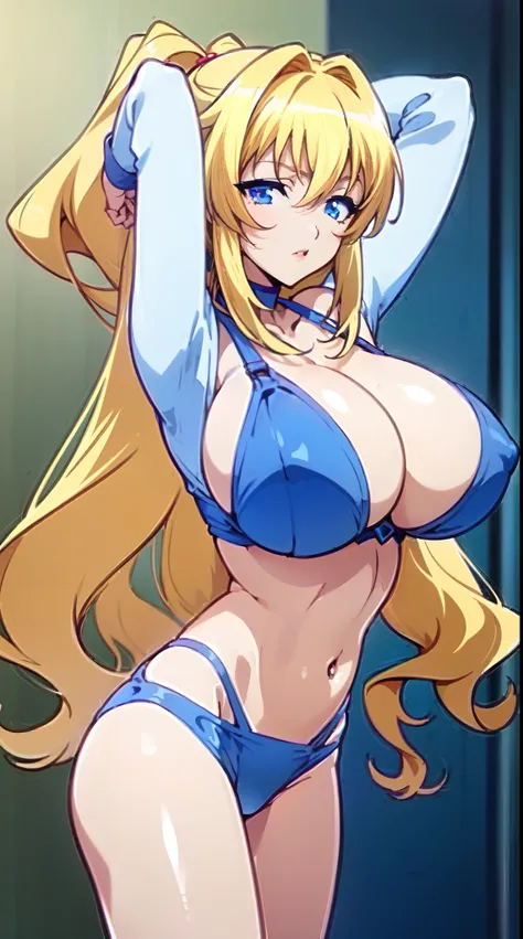 " ((All  briefs body visible)), (arms above head),("dark blue briefs and bra "),(love room night day),(beautiful anime specific eyes), (long wavy hair),(looking at viewer),(very huge tits),(masterpiece anime face ),(1girl),(realistic), (masterpiece eyes de...