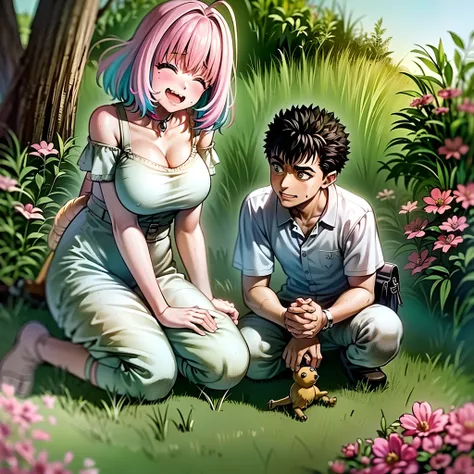 (a happy family in a picnic garden),(riamu as a motherly figure),(riamu and her husband spending quality time),(a couple enjoying the outdoors),(riamus children playing and having fun),(guts as a loving and caring father),(a loving husband and wife),(riamu...