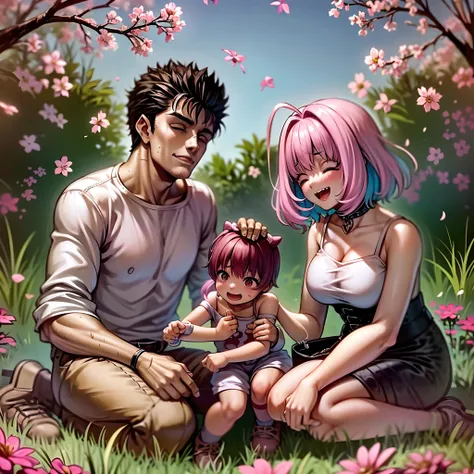 (a happy family in a picnic garden),(riamu as a motherly figure),(riamu and her husband spending quality time),(a couple enjoying the outdoors),(riamus children playing and having fun),(guts as a loving and caring father),(a loving husband and wife),(riamu...