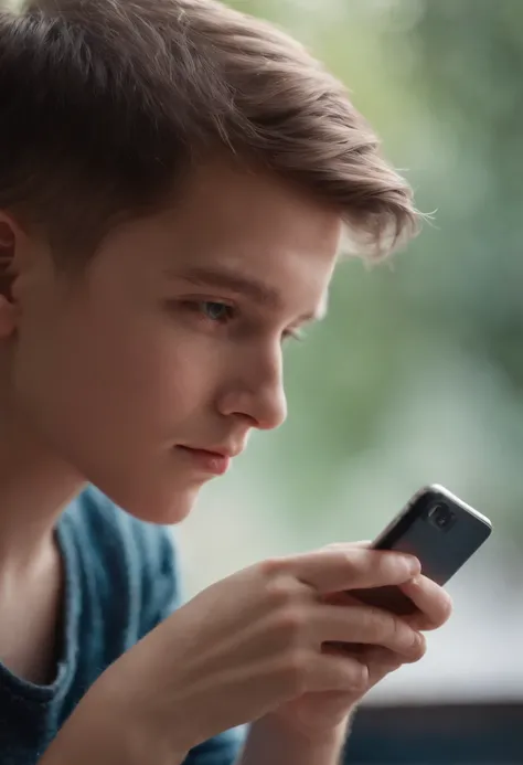 create or me consumed, distopian reality, a smartphone sucking in a boy, gently caresing, wrong advertisment