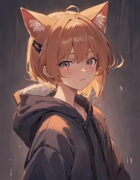 Anime boy in hoodie with cat ears