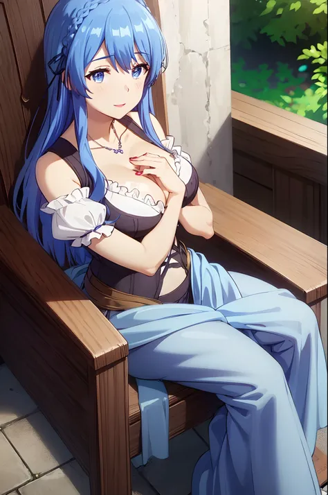 (masterpiece:1.2),(ambient soft lighting:1.2),beautiful,intricate,highly detailed digital illustration of yuexian,1girl,breasts,yae miko,blue hair,blue eyes,cleavage,solo,long hair,looking at viewer,jewelry,bangs,hair ornament,dress,red nails,hair between ...