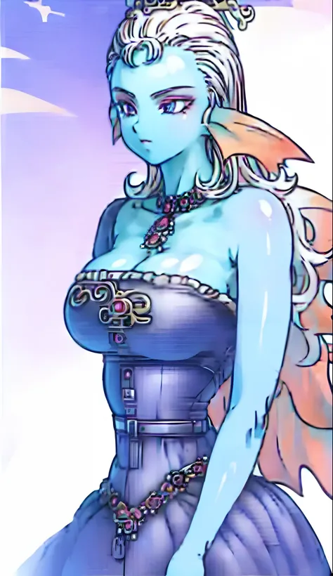 8K,High quality,Anime,married woman,Beautiful,Beautiful,Bright,Eye Highlights,Purple eyes,A sexy、Dark blue ,Erotic,beautiful line art. Blue skin, Blue and orange gradient fins, Colossal tits、